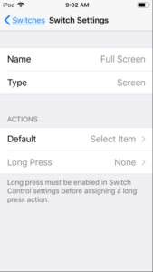 Screenshot of Accessibility - Switch Control - Switch Settings in iOS